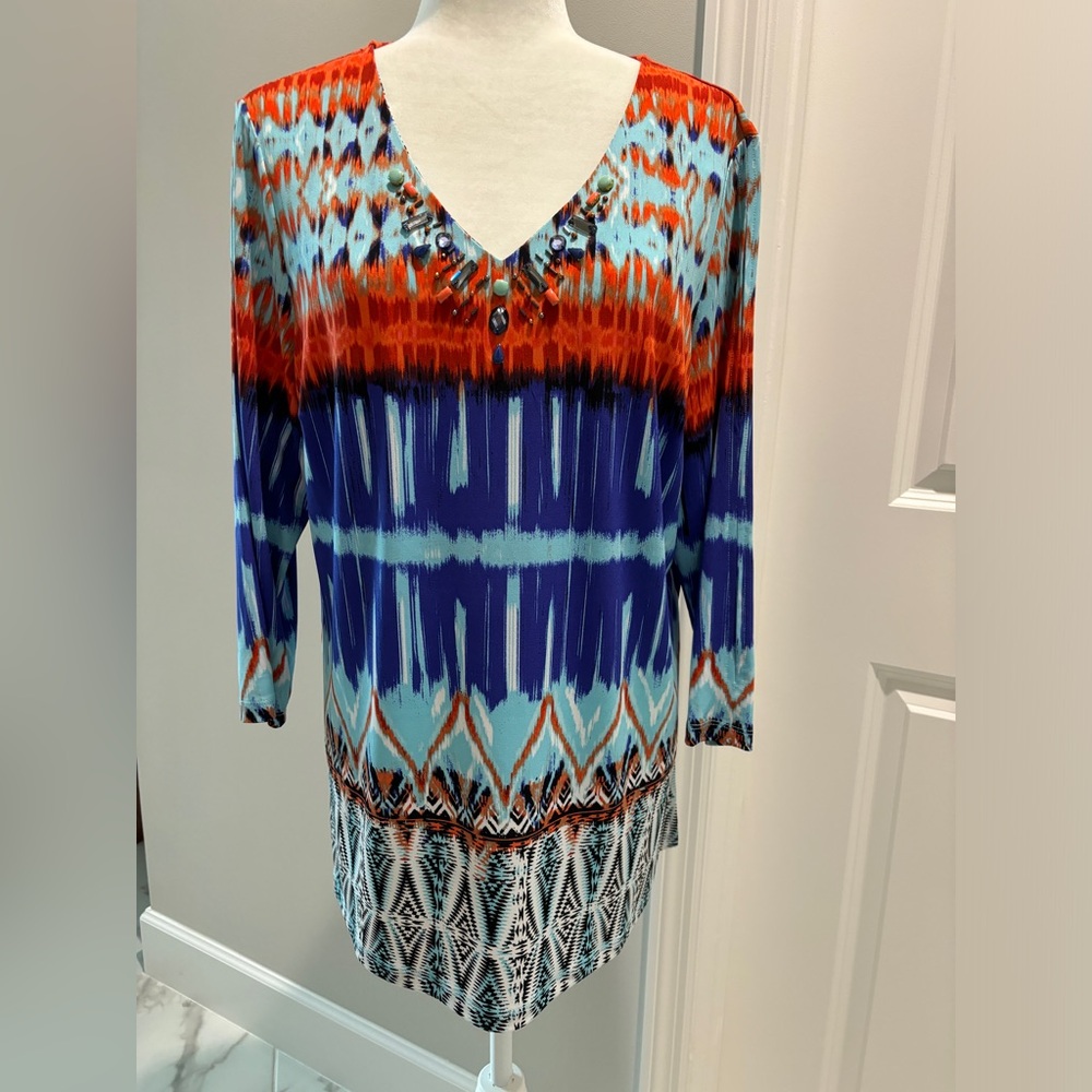 New Susan Graver Liquid Knit Jewel V-neck Tunic